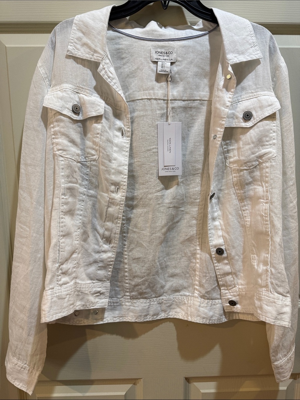 Jones New York White Linen-Blend Trucker Jacket